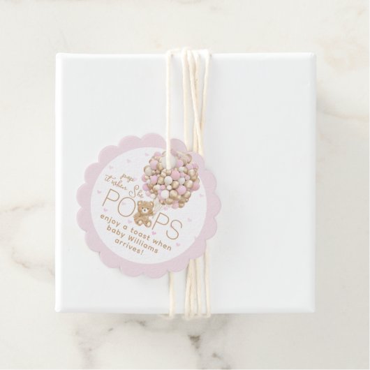 Teddybeer roze hart & ballon baby meisje douche bedankjes labels (In situ)
