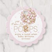 Teddybeer roze hart & ballon baby meisje douche bedankjes labels (Voorkant)