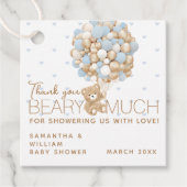 Teddybeer roze hart & ballon baby meisje douche bedankjes labels (Voorkant)