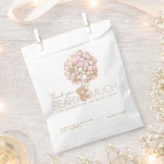 Teddybeer roze hart & ballon baby meisje douche bedankzakje (Geknipt)