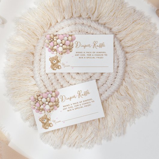 Teddybeer roze hart & ballon baby meisje douche informatiekaartje