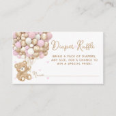 Teddybeer roze hart & ballon baby meisje douche informatiekaartje (Voorkant)