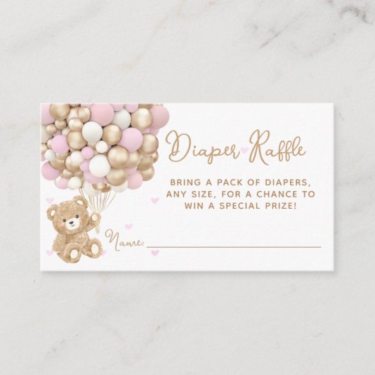 Teddybeer roze hart & ballon baby meisje douche informatiekaartje (Voorkant)