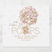 Teddybeer roze hart & ballon baby meisje douche sparkling wijnetiket (Enkel label)