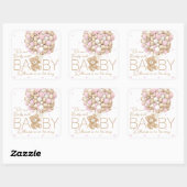 Teddybeer roze hart & ballon baby meisje douche vierkante sticker (Vel)