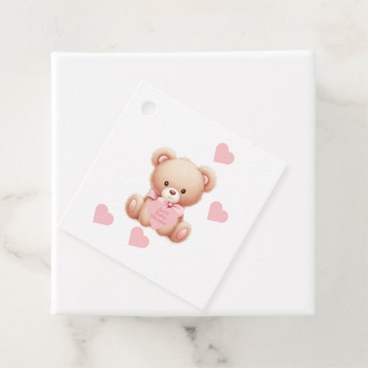 Teddybeer roze harten bedankjes labels (In situ)