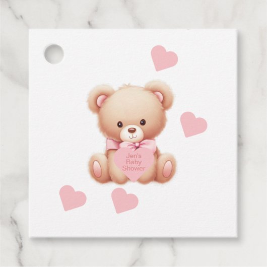 Teddybeer roze harten bedankjes labels (Voorkant)