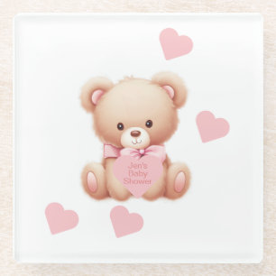 Teddybeer roze harten glazen onderzetter
