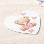 Teddybeer roze harten kartonnen onderzetters (Gekanteld)