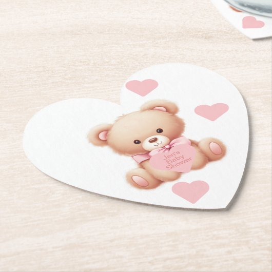 Teddybeer roze harten kartonnen onderzetters (Gekanteld)