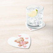 Teddybeer roze harten kartonnen onderzetters (Insitu)