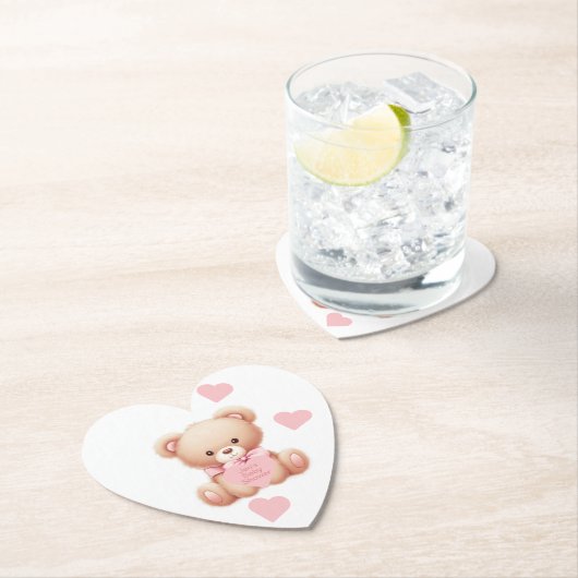 Teddybeer roze harten kartonnen onderzetters (Insitu)