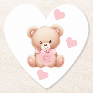 Teddybeer roze harten kartonnen onderzetters