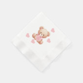 Teddybeer roze harten servet (Hoek)