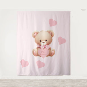 Teddybeer roze harten wandtapijt achtergrond wandkleed