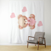 Teddybeer roze harten wandtapijt achtergrond wandkleed (In situ)