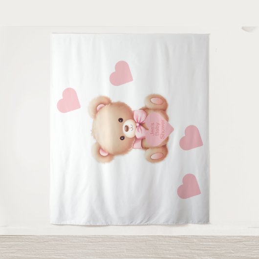 Teddybeer roze harten wandtapijt achtergrond wandkleed (Voorkant)