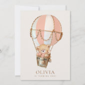 Teddybeer, Roze Heet Luchtballon, Eerste Verjaarda Kaart (Achterkant)