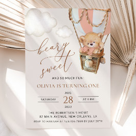 Teddybeer, Roze Heet Luchtballon, Eerste Verjaarda Kaart