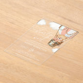 Teddybeer, roze heteluchtballon, Baby shower Acryl Uitnodigingen (Laagn)