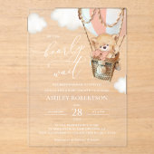 Teddybeer, roze heteluchtballon, Baby shower Acryl Uitnodigingen (Voorkant)