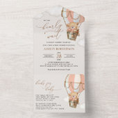 Teddybeer, roze heteluchtballon, Baby shower All In One Uitnodiging (Binnen)