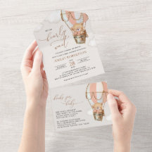 Teddybeer, roze heteluchtballon, Baby shower