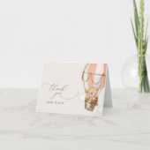 Teddybeer, roze heteluchtballon, Baby shower Bedankkaart (Voorkant)