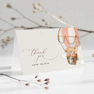 Teddybeer, roze heteluchtballon, Baby shower Bedankkaart