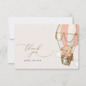 Teddybeer, roze heteluchtballon, Baby shower Bedankkaart (Voorkant)