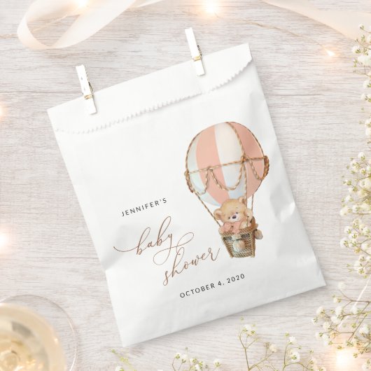 Teddybeer, roze heteluchtballon, Baby shower Bedankzakje (Geknipt)