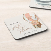 Teddybeer, roze heteluchtballon, Baby shower Bier Onderzetter (Linkerzijde)