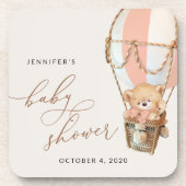 Teddybeer, roze heteluchtballon, Baby shower Bier Onderzetter (Voorkant)