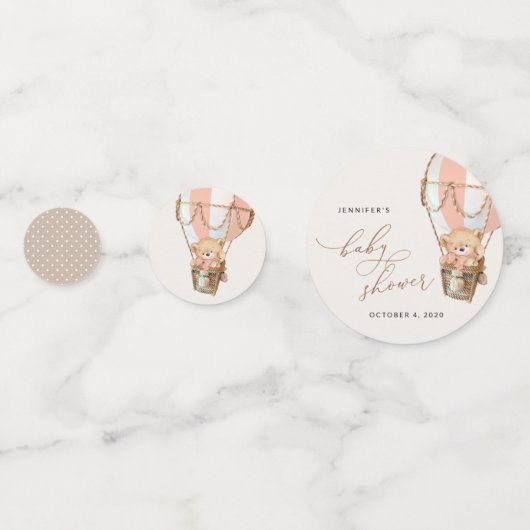 Teddybeer, roze heteluchtballon, Baby shower Confetti (Voorkanten)