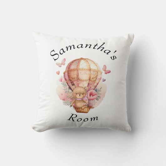 Teddybeer Roze Heteluchtballon Baby Shower Deken Kussen (Voorkant)