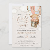 Teddybeer, roze heteluchtballon, Baby shower Kaart (Voorkant)