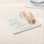 Teddybeer, roze heteluchtballon, Baby shower Kartonnen Onderzetters (Schuin)