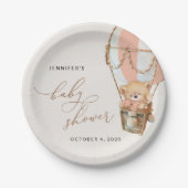 Teddybeer, roze heteluchtballon, Baby shower Papieren Bordje (Voorkant)