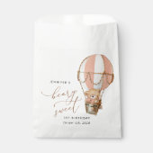 Teddybeer, roze heteluchtballon, eerste verjaardag bedankzakje (Voorkant)