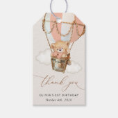 Teddybeer, roze heteluchtballon, eerste verjaardag cadeaulabel (Voorkant)