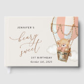 Teddybeer, roze heteluchtballon, eerste verjaardag gastenboek (Voorkant)