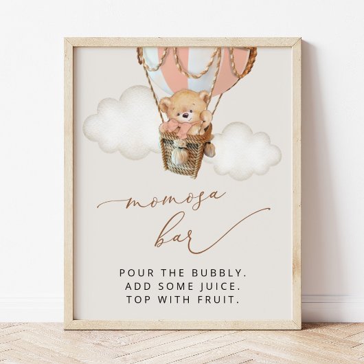 Teddybeer, roze heteluchtballon, Momosa Bar Poster
