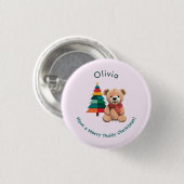 Teddybeer Roze Kerst Badge Prettig Kerstfeest Ronde Button 3,2 Cm (Voorkant /achterkant)