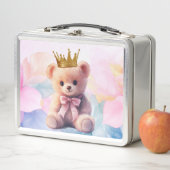 Teddybeer roze lint gouden kroon (In situ)