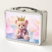 Teddybeer roze lint gouden kroon (Voorkant)