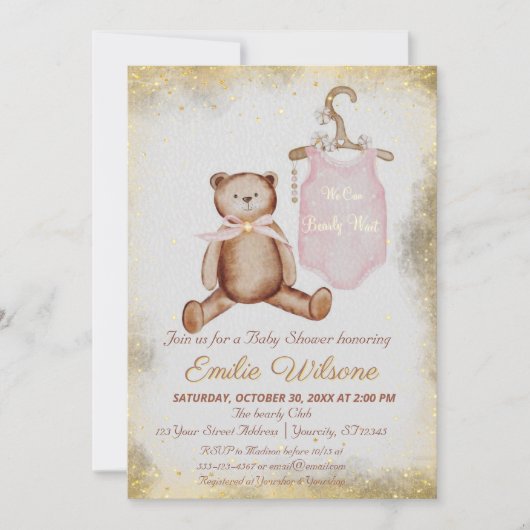  teddybeer roze meisje Baby shower Kaart (Voorkant)