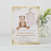  teddybeer roze meisje Baby shower Kaart (Staand voorkant)