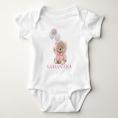 Teddybeer Roze Meisje Persoonlijk Geschenk Romper (Voorkant)