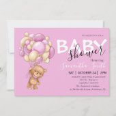 Teddybeer roze meisje uitnodigingen (Voorkant)