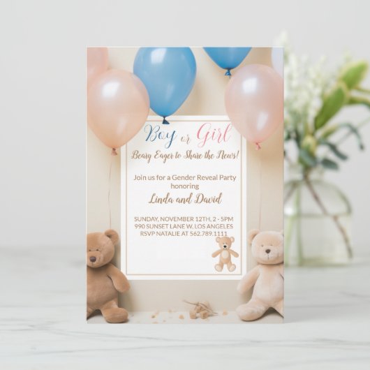 Teddybeer: Roze of Blauw Geslacht onthullen uitnod Kaart (Staand voorkant)